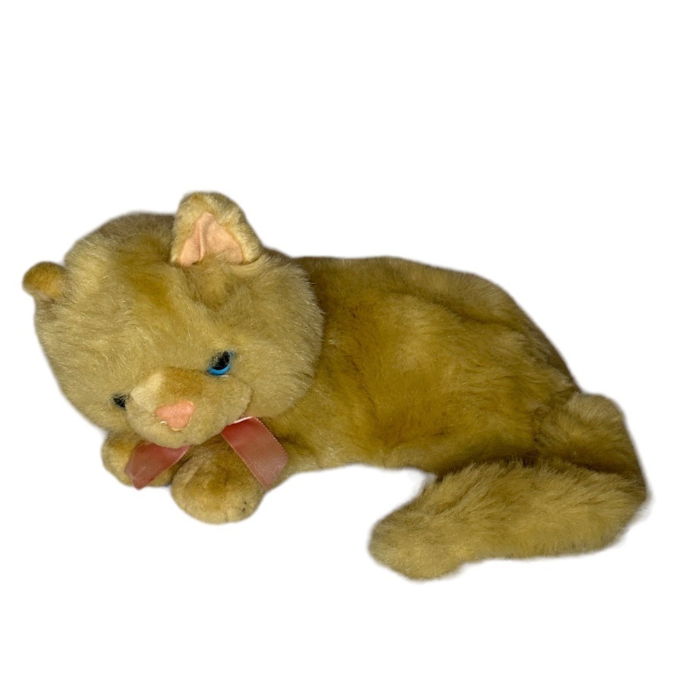 Tb Trading Co Realistic Plush Cat White w/ Tan Eyes 12” Laying Down Curled Up